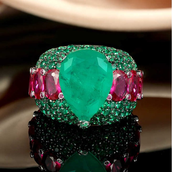Pave CZ Emerald Stone Luxury Sterling Silver Ring