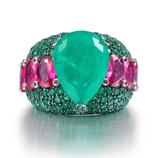 Pave CZ Emerald Stone Luxury Sterling Silver Ring